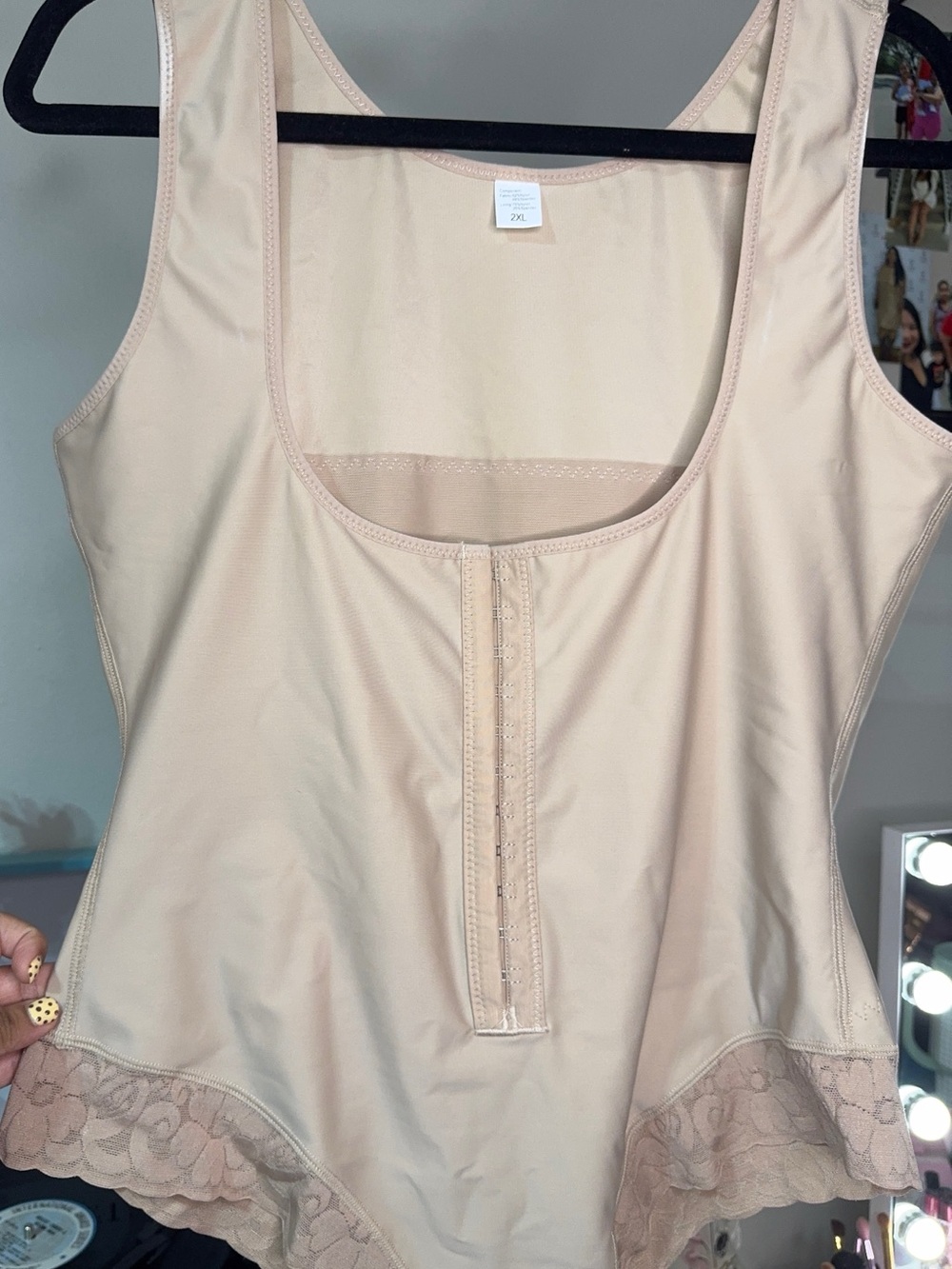 Nude Lace-Trim Shaping Tank Bodysuit